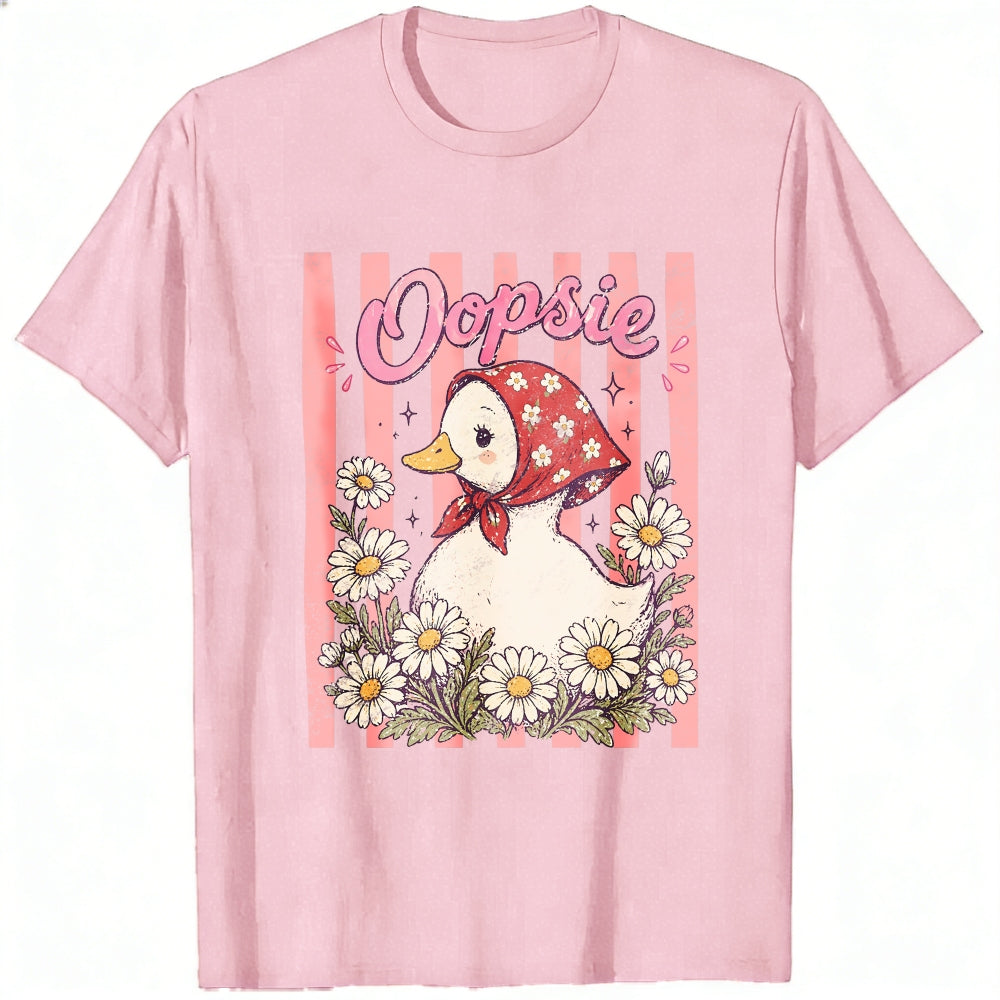 Cute Vintage Style Classic T-Shirt Oopsie Duck With Daisy Flowers And Red Bandana