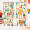 Cute Back-to-School Stainless Steel Tumbler with Lid, Kawaii School Supplies Print