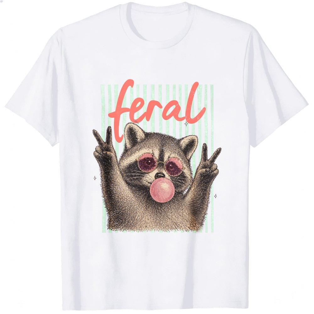 Funny Feral Raccoon Sunglasses Bubble Gum Classic T-Shirt