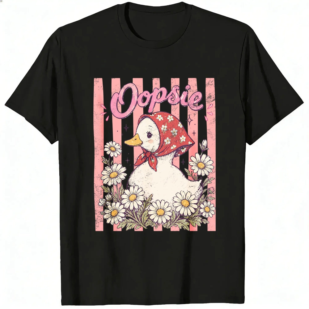 Cute Vintage Style Classic T-Shirt Oopsie Duck With Daisy Flowers And Red Bandana