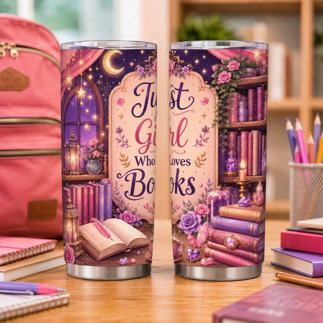 Just a Girl Who Loves Books Tumbler – Back-to-School Gift for Readers and Students