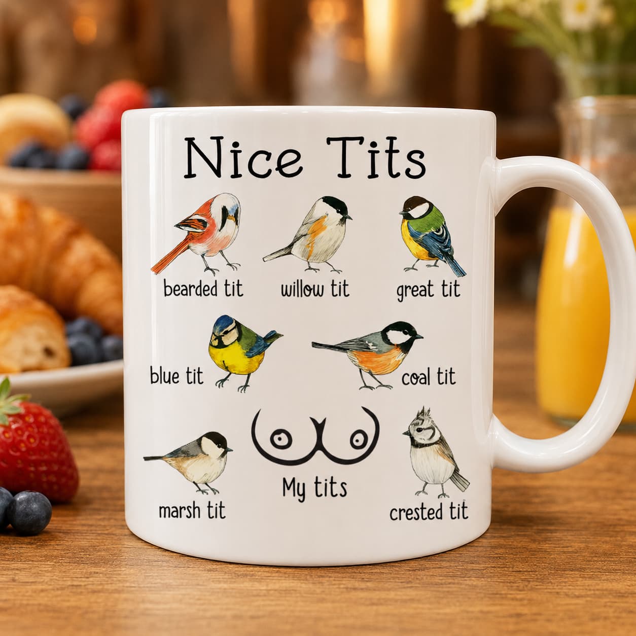 Nice Tits Bird Mug – Funny Birdwatcher Coffee Cup Gift for Bird Lovers