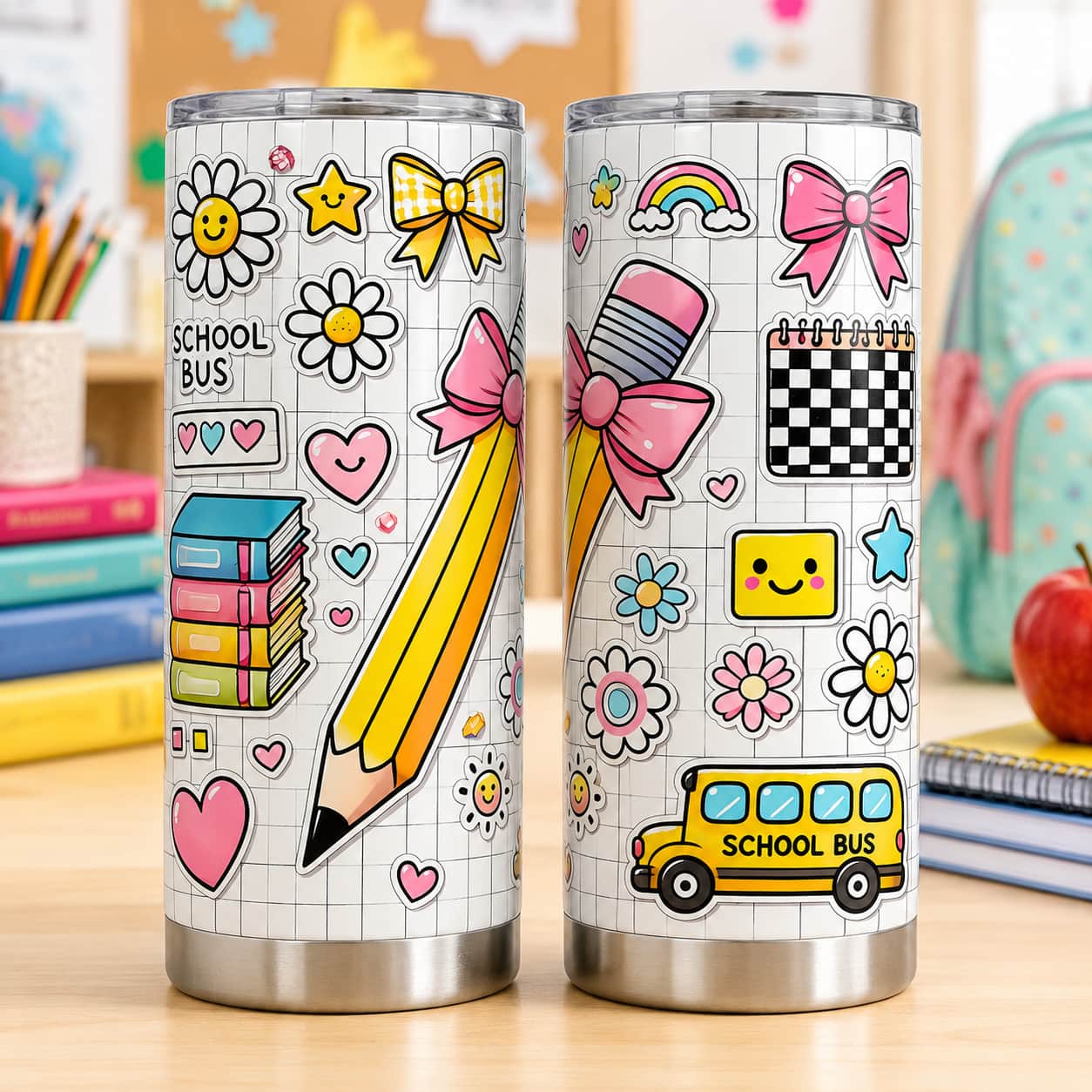 Cute Back-to-School Tumbler, Insulated Stainless Steel Travel Cup for Teachers & Students