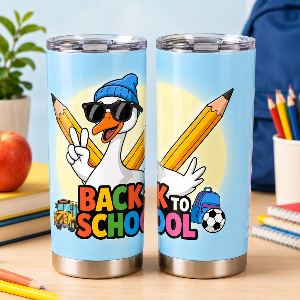 Cool Goose Back-to-School Stainless Steel Tumbler with Lid, Colorful School Print