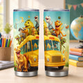 Dinosaur School Bus Stainless Steel Tumbler with Lid, Kids Back-to-School Cup