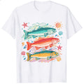 Vintage Style Classic T-Shirt Colorful Trout Fish And Sea Stars Ocean Art