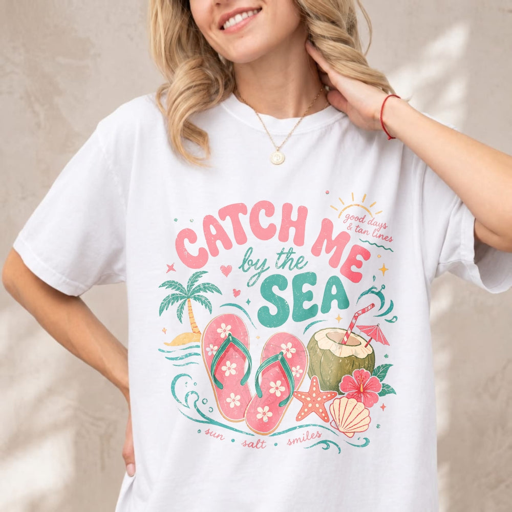 Summer Beach Vibes Classic T-Shirt Catch Me By The Sea Flip Flops Coconut Tropical Design