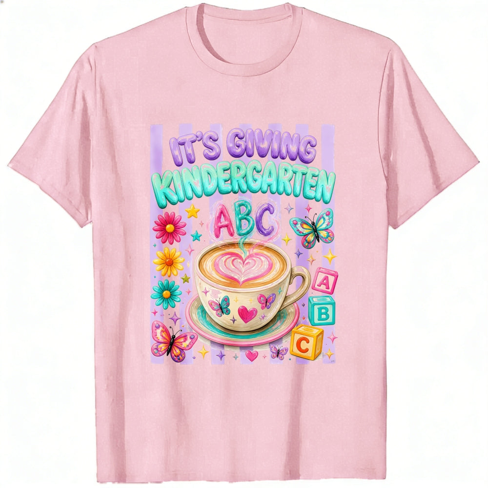 Cute Kindergarten Teacher Classic T-Shirt Its Giving Kindergarten Abc Coffee Butterfly Flowers Desig