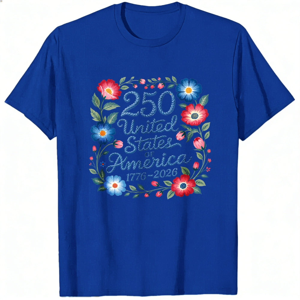 Patriotic Floral Design Classic T-Shirt 250 United States Of America 1776 2026