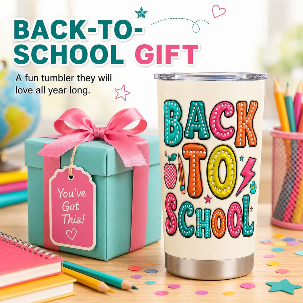 Kids Back-to-School Stainless Steel Tumbler with Colorful Marquee Letter Print
