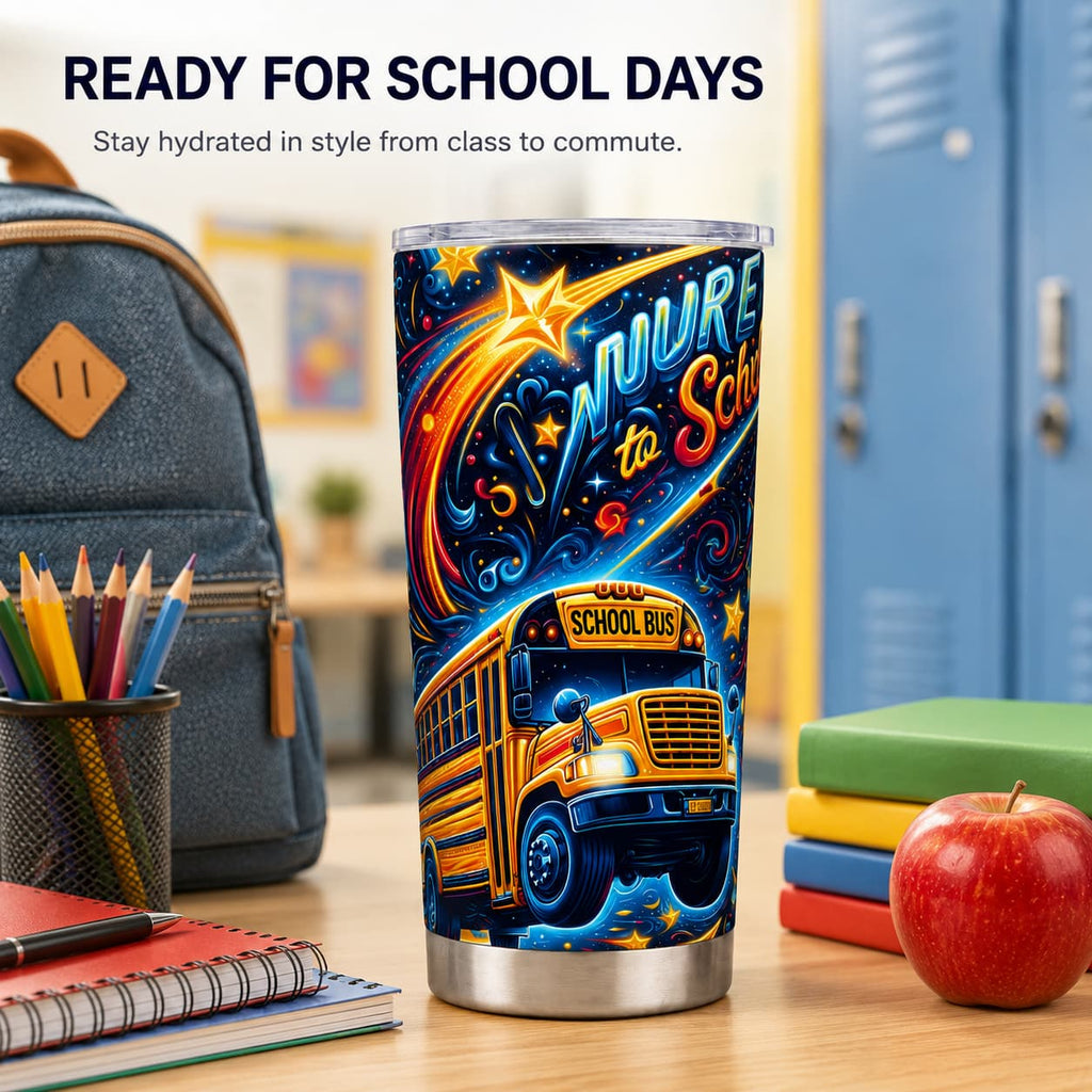 School Bus Galaxy Stainless Steel Tumbler, Back-to-School Insulated Travel Cup