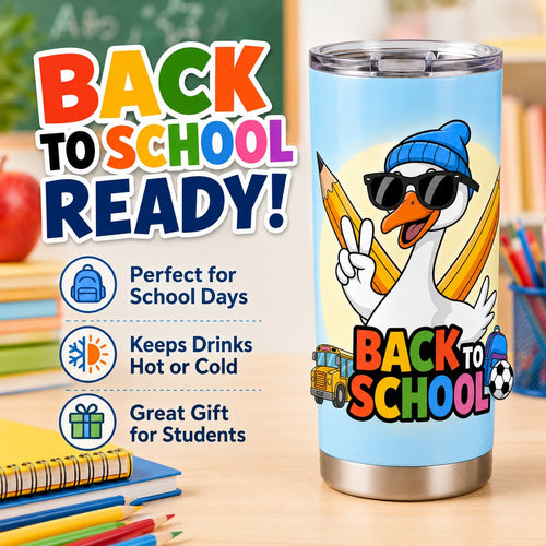 Cool Goose Back-to-School Stainless Steel Tumbler with Lid, Colorful School Print