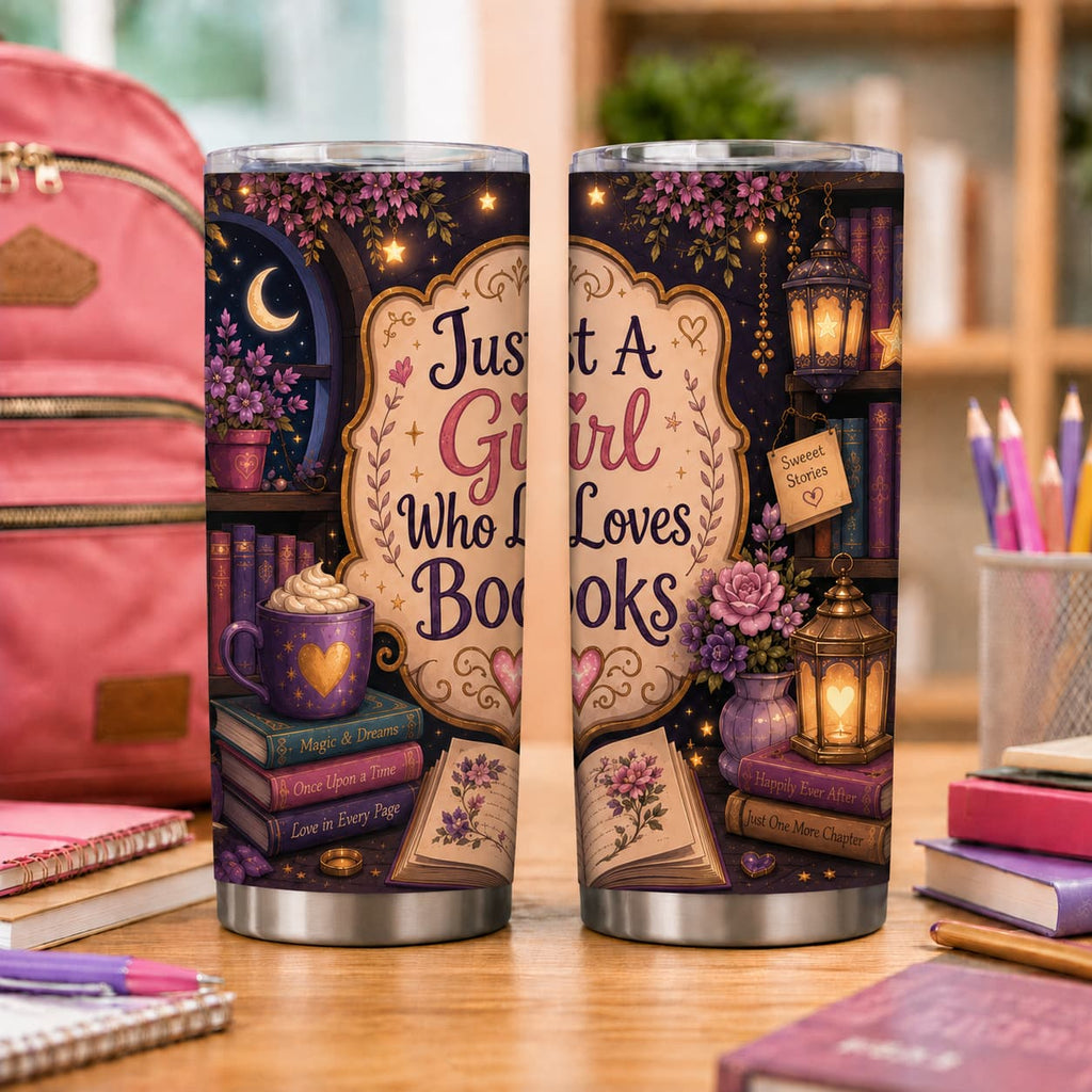 Just a Girl Who Loves Books Tumbler – Back-to-School Gift for Readers and Students