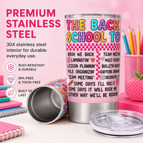 Back-to-School Teacher Tumbler, Pink Insulated Stainless Steel Travel Cup