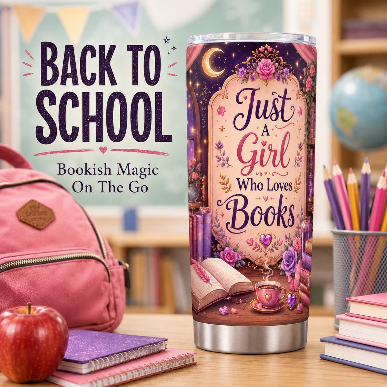 Just a Girl Who Loves Books Tumbler – Back-to-School Gift for Readers and Students