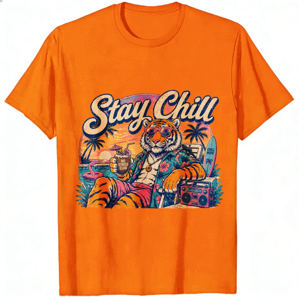 Retro Vintage Style Classic T-Shirt Stay Chill Tiger Beach Sunset Graphic