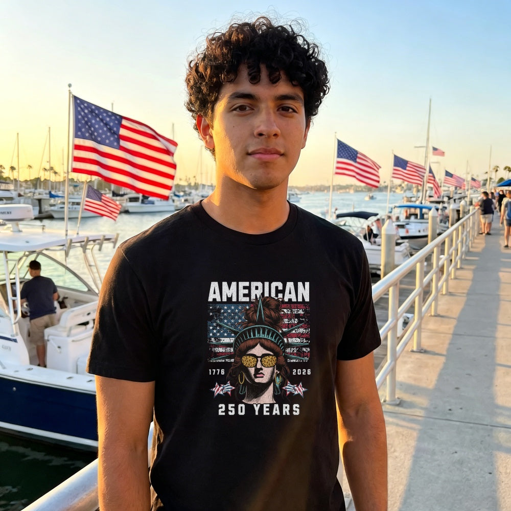 American Independence Day 250 Years Classic T-Shirt Statue Of Liberty With Sunglasses And Flag Design