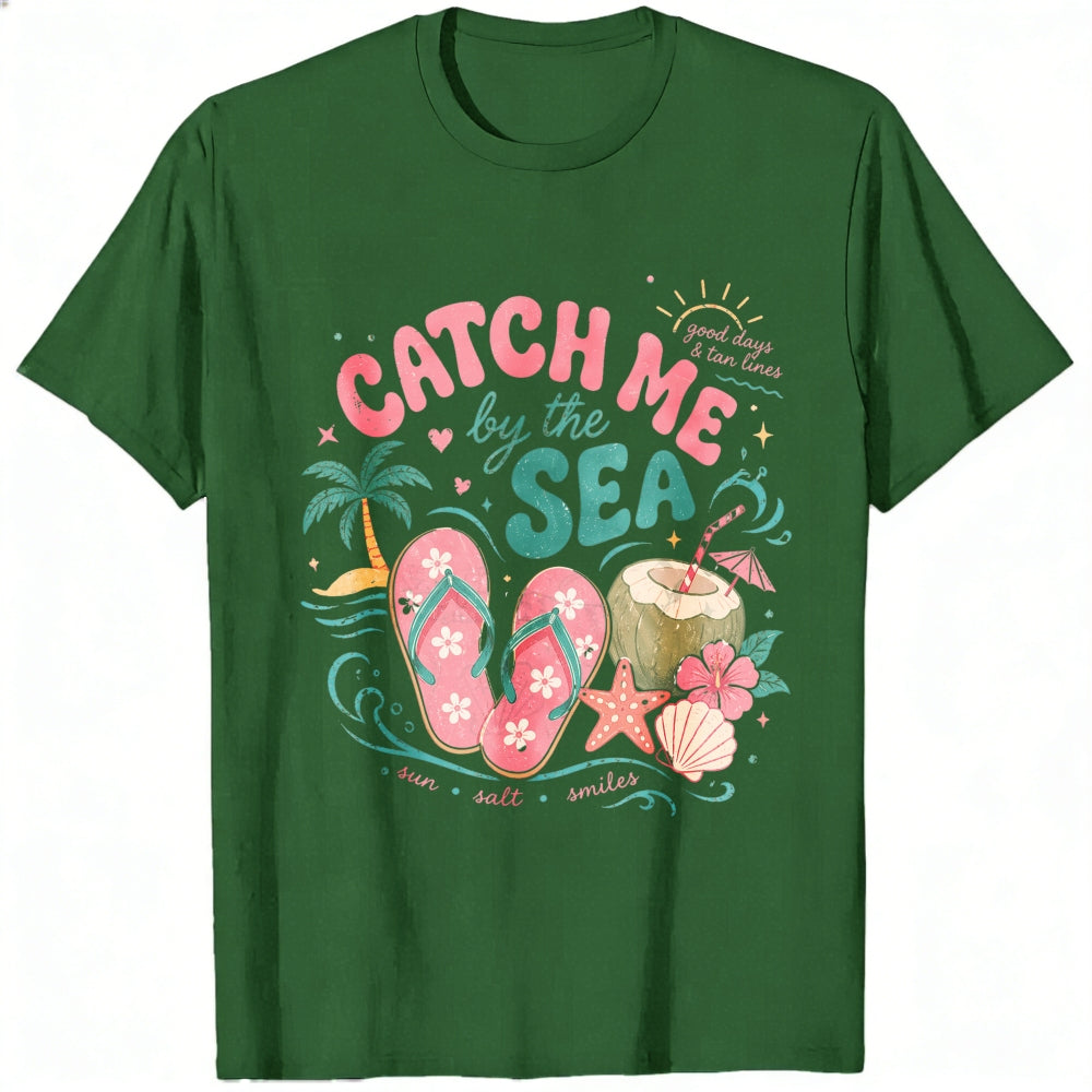 Summer Beach Vibes Classic T-Shirt Catch Me By The Sea Flip Flops Coconut Tropical Design