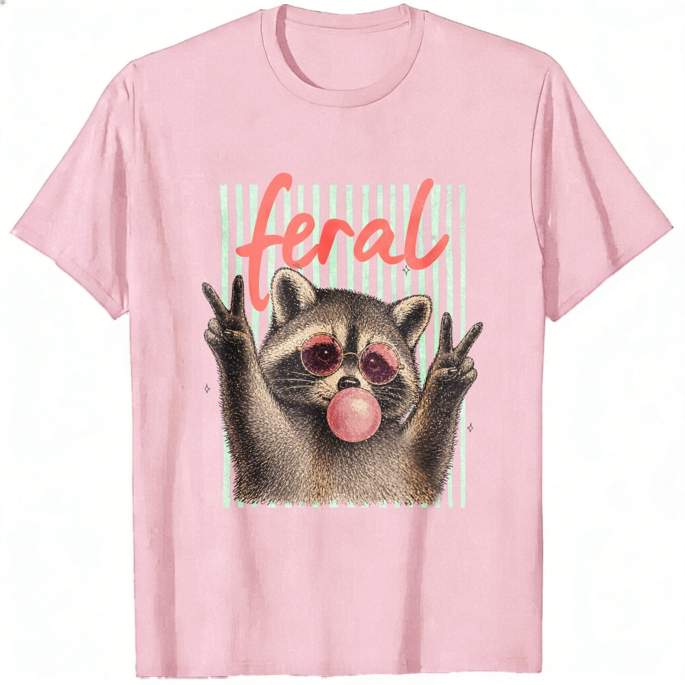 Funny Feral Raccoon Sunglasses Bubble Gum Classic T-Shirt