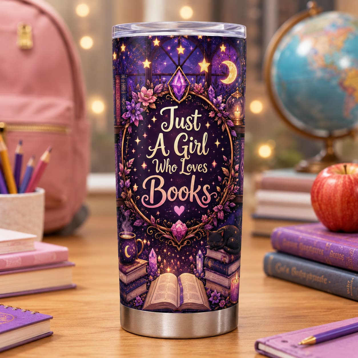 Just a Girl Who Loves Books Tumbler – Back-to-School Gift for Readers and Students