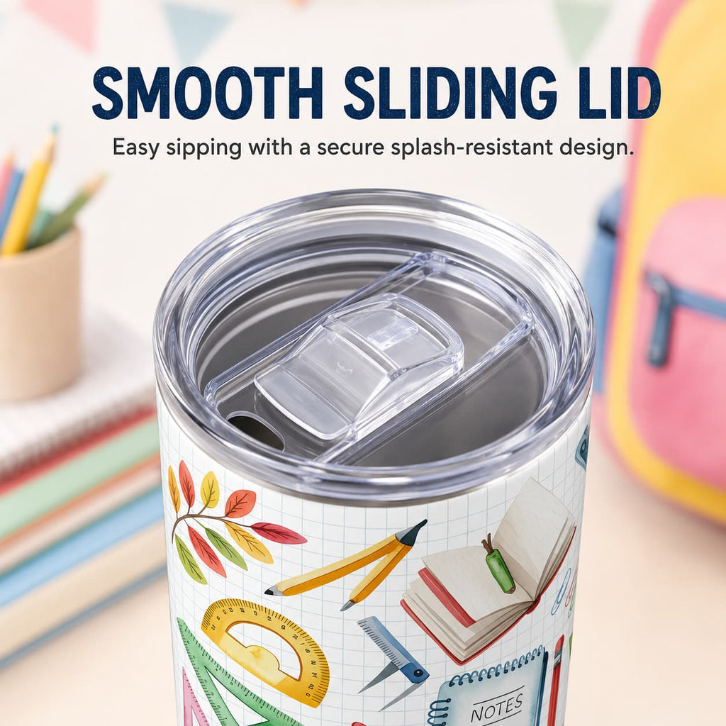 Watercolor School Supplies Tumbler, Insulated Stainless Steel Back-to-School Travel Cup