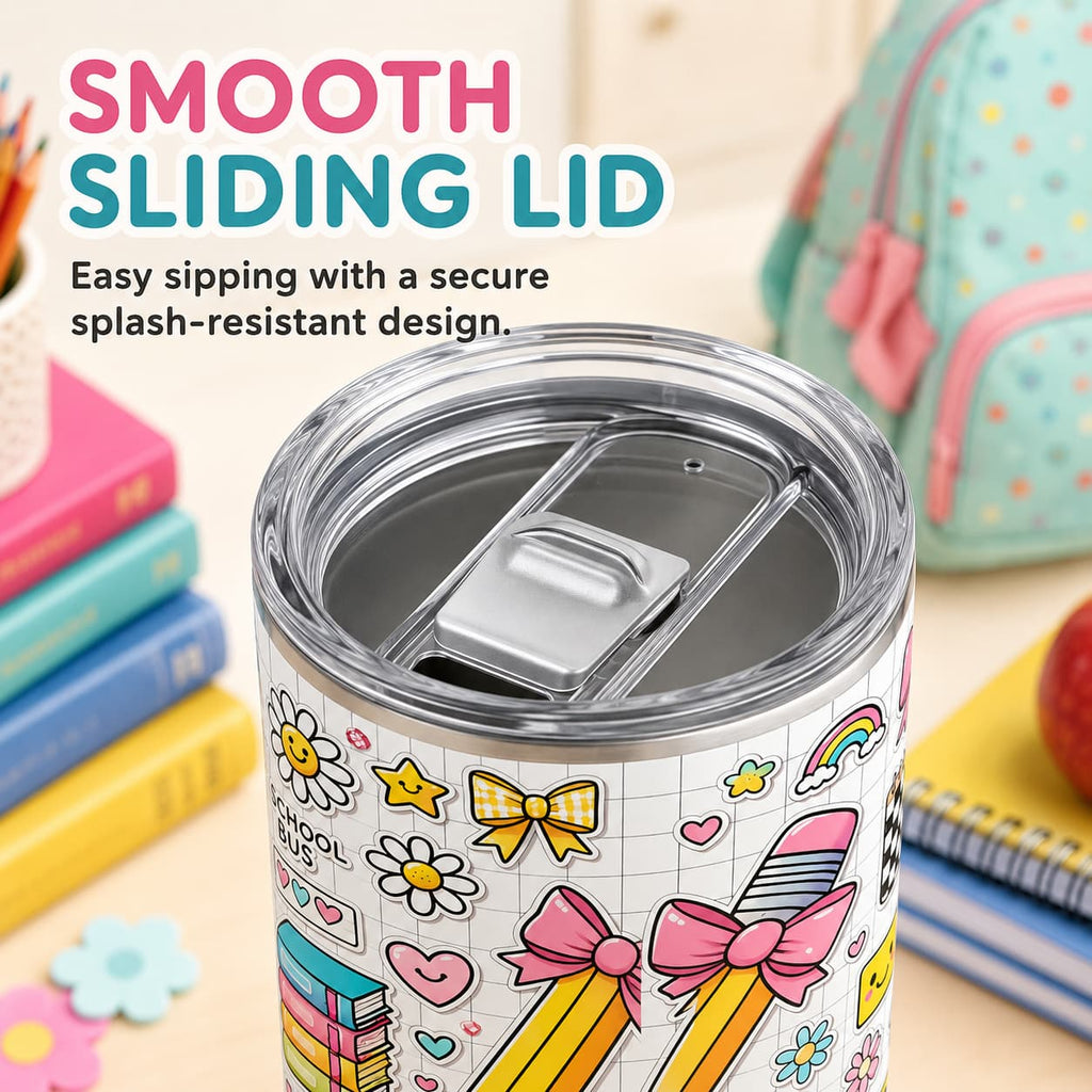 Cute Back-to-School Tumbler, Insulated Stainless Steel Travel Cup for Teachers & Students