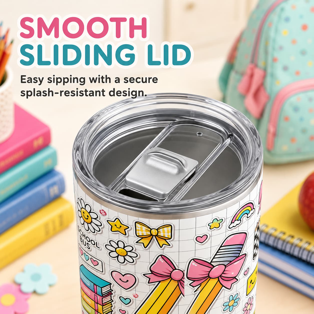 Cute Back-to-School Tumbler, Insulated Stainless Steel Travel Cup for Teachers & Students
