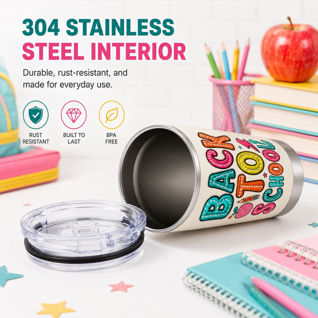 Kids Back-to-School Stainless Steel Tumbler with Colorful Marquee Letter Print