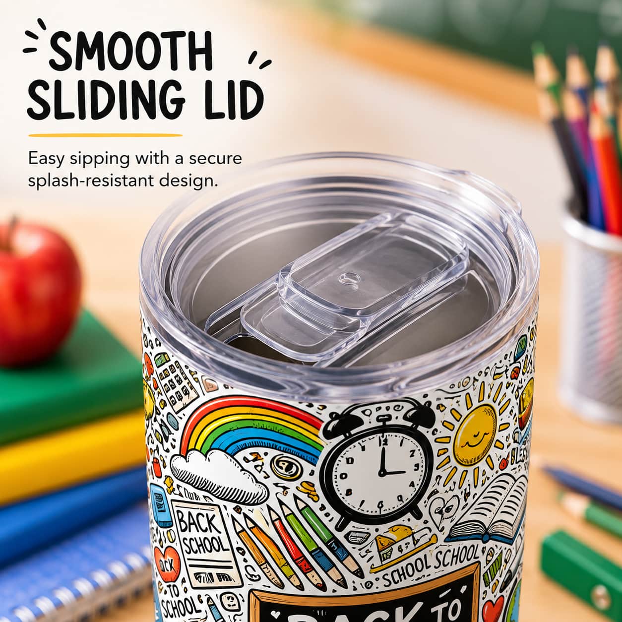 Back-to-School Doodle Tumbler, Insulated Stainless Steel Travel Cup for Teachers & Students