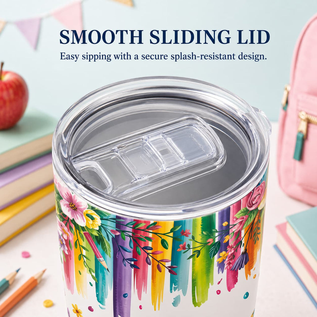 Watercolor Floral Back-to-School Tumbler, Insulated Stainless Steel Teacher Travel Cup