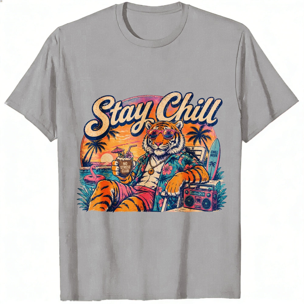 Retro Vintage Style Classic T-Shirt Stay Chill Tiger Beach Sunset Graphic