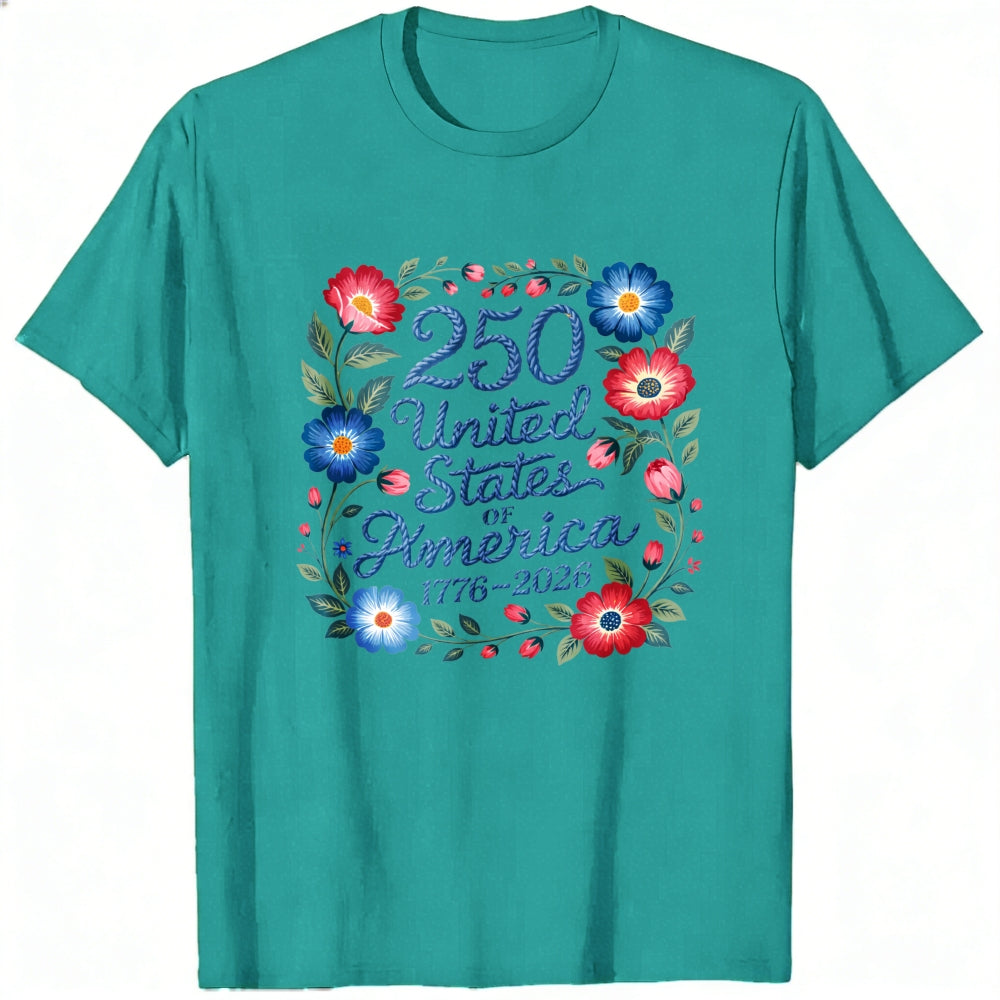Patriotic Floral Design Classic T-Shirt 250 United States Of America 1776 2026