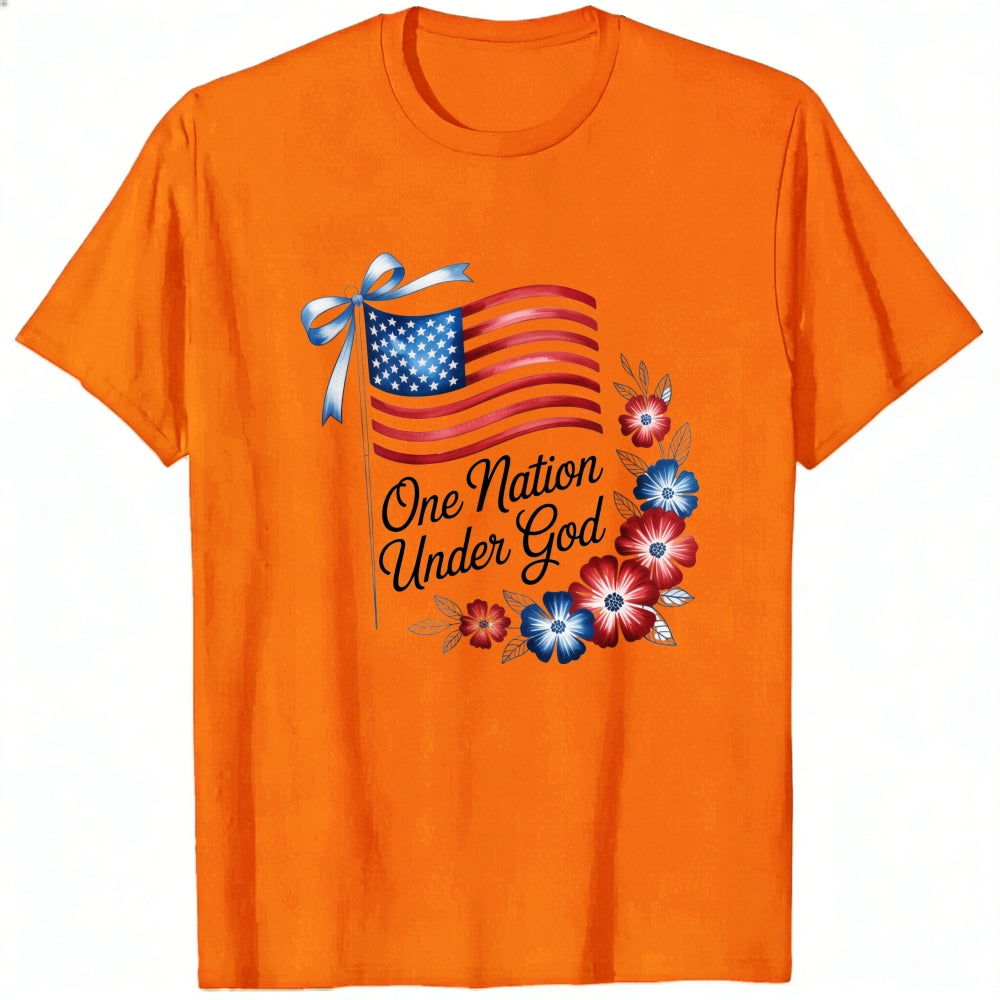Patriotic American Flag And Flowers Classic T-Shirt One Nation Under God