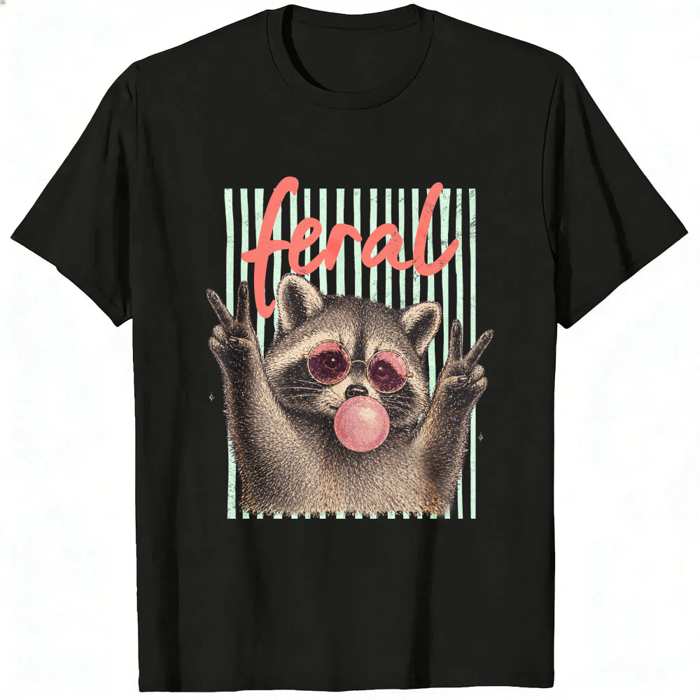 Funny Feral Raccoon Sunglasses Bubble Gum Classic T-Shirt