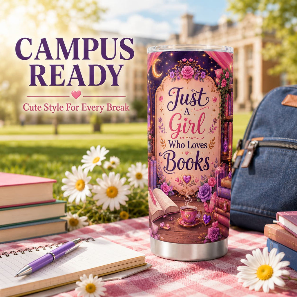 Just a Girl Who Loves Books Tumbler – Back-to-School Gift for Readers and Students
