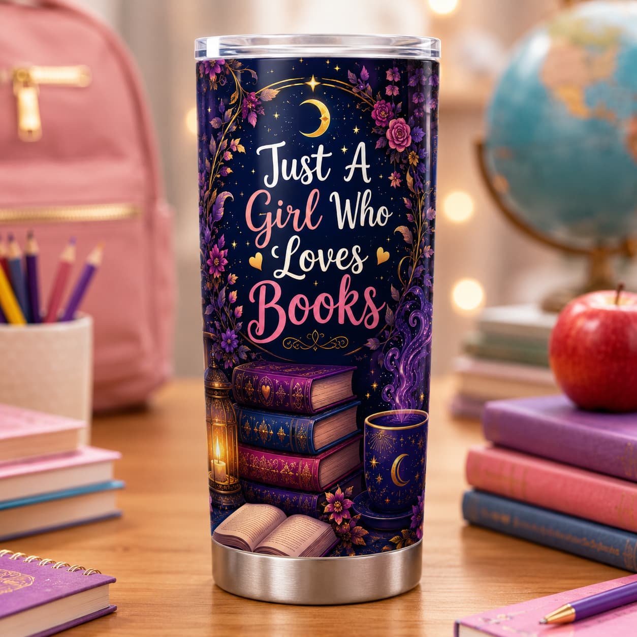Just a Girl Who Loves Books Tumbler – Back-to-School Gift for Readers and Students