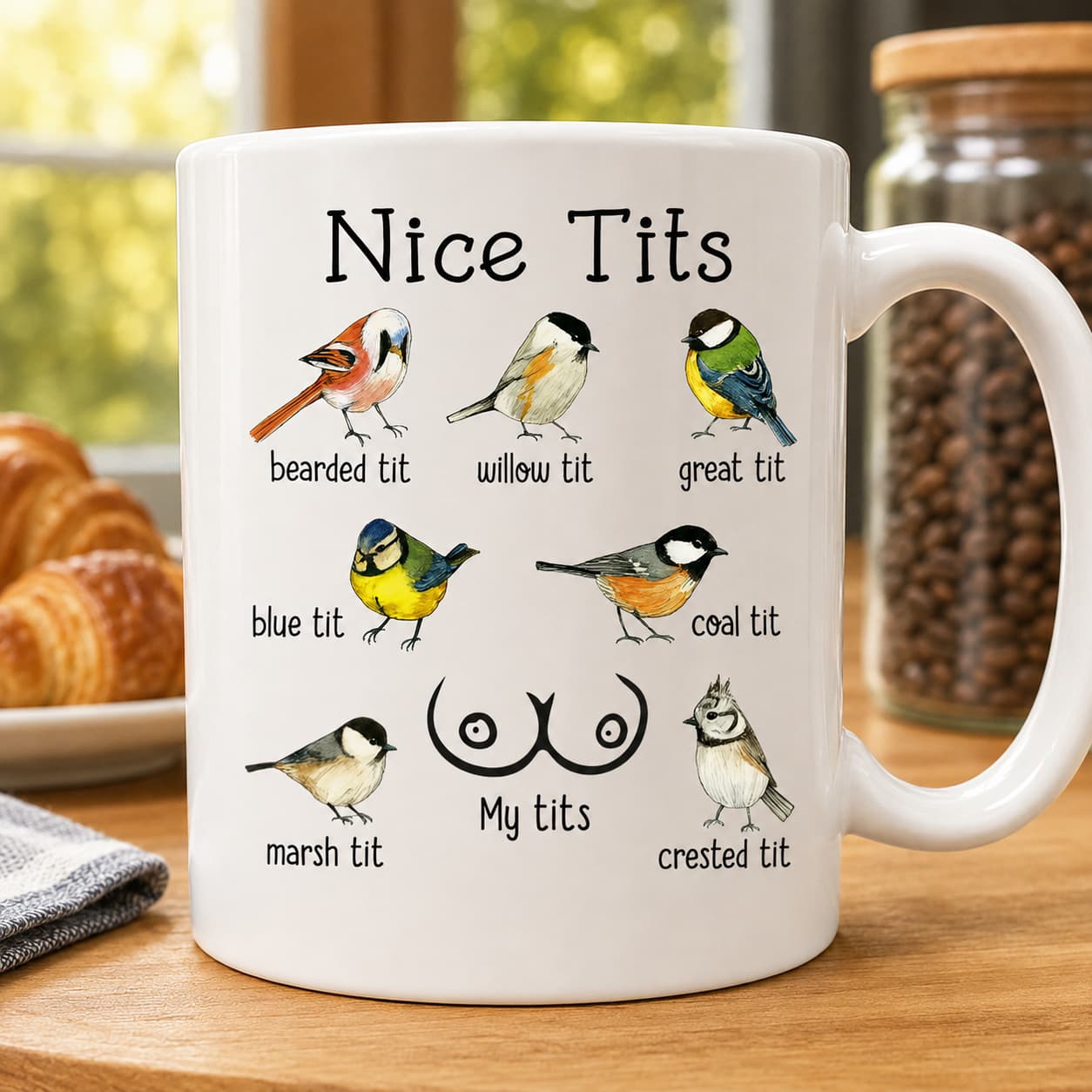 Nice Tits Bird Mug – Funny Birdwatcher Coffee Cup Gift for Bird Lovers