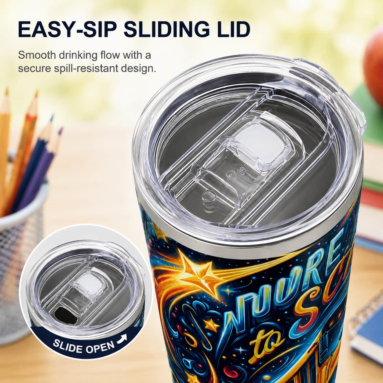 School Bus Galaxy Stainless Steel Tumbler, Back-to-School Insulated Travel Cup