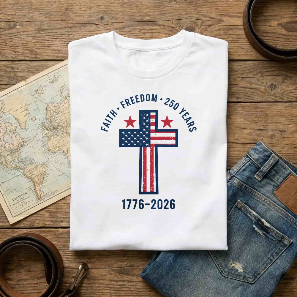 Patriotic Cross Design Classic T-Shirt Faith Freedom 250 Years 1776 2026