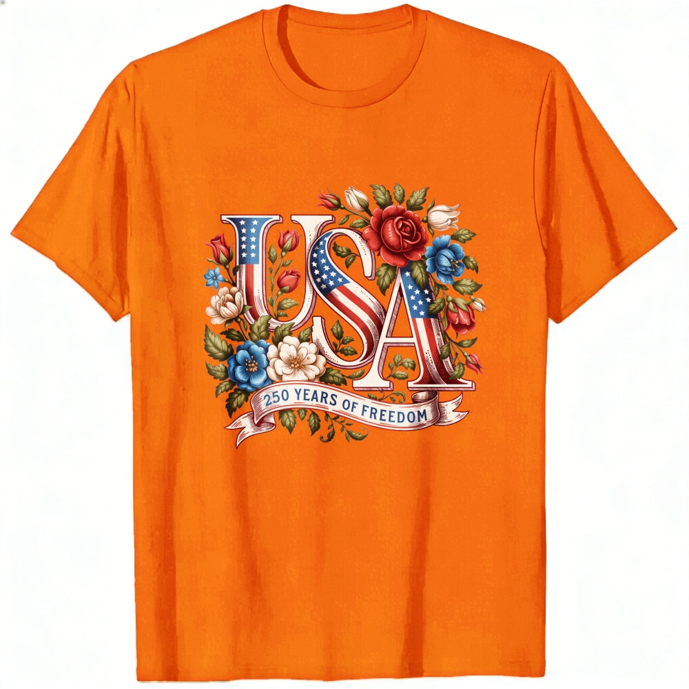 Patriotic Floral Usa 250 Years Of Freedom Classic T-Shirt