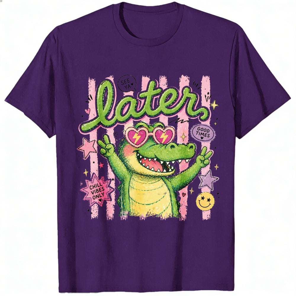 Cute Retro Style Classic T-Shirt See You Later Alligator With Heart Sunglasses And Good Vibes Only T