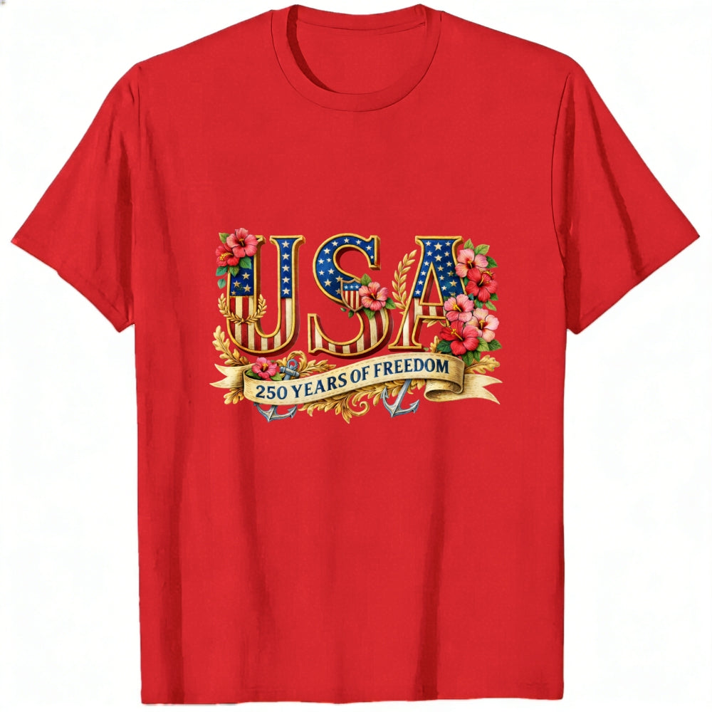Patriotic Floral Usa 250 Years Of Freedom Classic T-Shirt