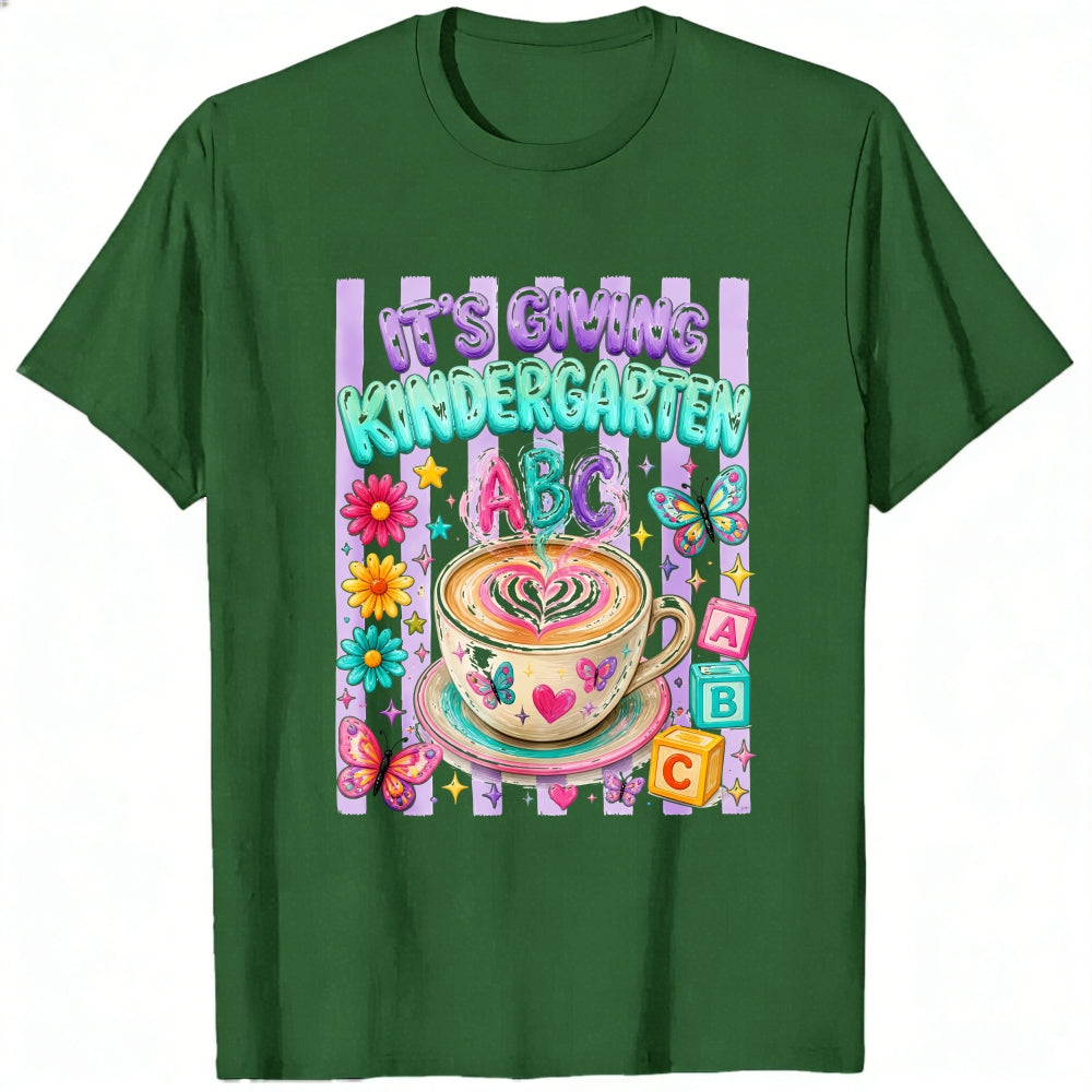 Cute Kindergarten Teacher Classic T-Shirt Its Giving Kindergarten Abc Coffee Butterfly Flowers Desig
