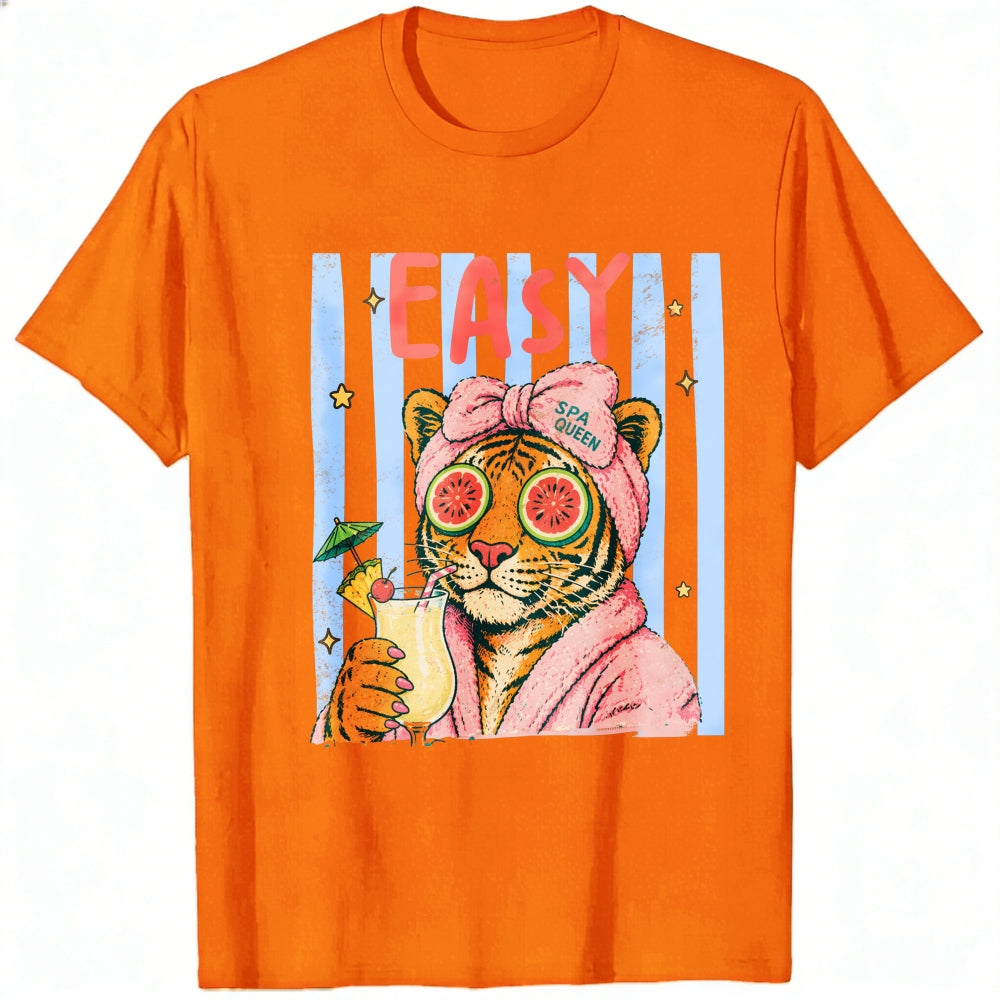 Retro Vintage Style Classic T-Shirt Easy Tiger In Robe With Cocktail And Watermelon Sunglasses