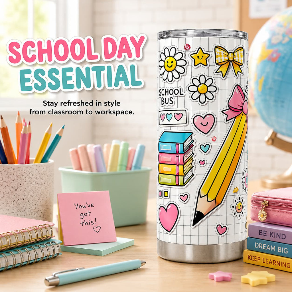 Cute Back-to-School Tumbler, Insulated Stainless Steel Travel Cup for Teachers & Students