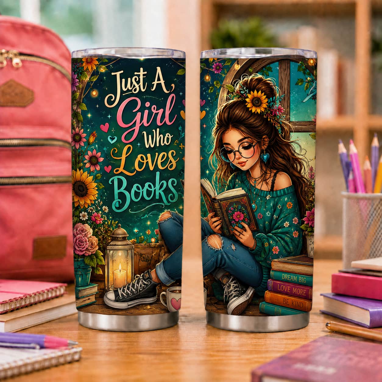 Just a Girl Who Loves Books Tumbler – Back-to-School Gift for Readers and Students