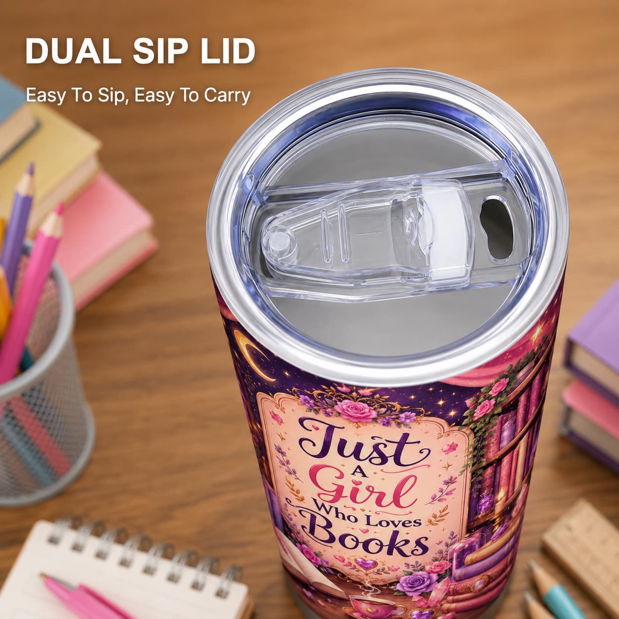 Just a Girl Who Loves Books Tumbler – Back-to-School Gift for Readers and Students