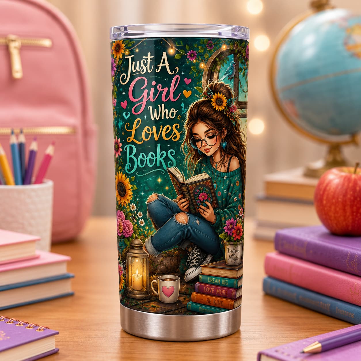 Just a Girl Who Loves Books Tumbler – Back-to-School Gift for Readers and Students