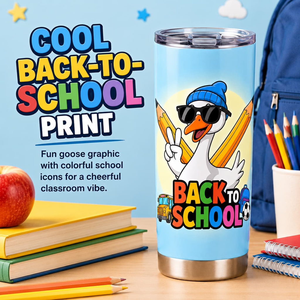 Cool Goose Back-to-School Stainless Steel Tumbler with Lid, Colorful School Print