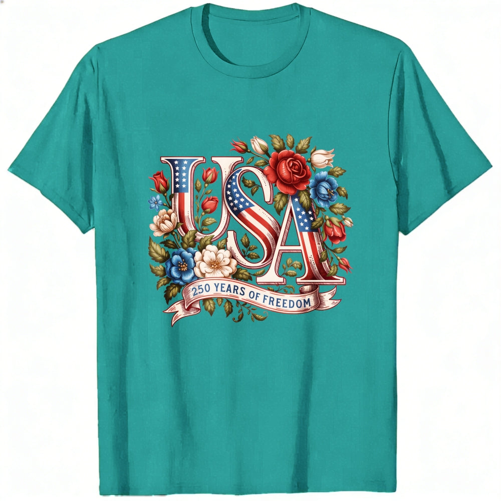 Patriotic Floral Usa 250 Years Of Freedom Classic T-Shirt